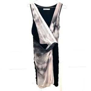 Karen Millen Silk Ruched Mini Drape Dress Black Light Pink Size 6